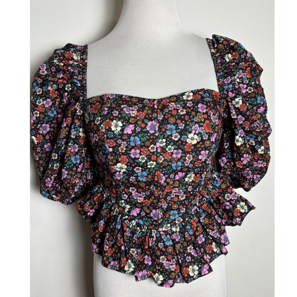 Buddy‎ Love Corset Cottage Floral Puff Sleeve Crop Top XS Coquette Milkmaid